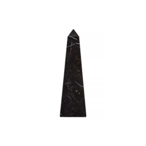 Small black marble obelisk with subtle white veining, offering a sleek and minimalist design for contemporary interiors.