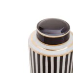 SETH Small Jar with black, white, and gold stripes on ceramic, a sophisticated decorative accessory for modern interiors.