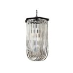 ARDEN Long Pendant light with cascading crystal strips and a robust black iron frame, ideal for boutique-style interiors.