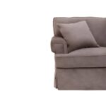 MAVER three-seater sofa in mink velvet with chaise lounge, featuring cushioned seats, padded key-style arms, and a wooden base.