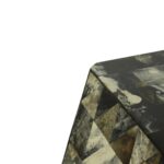 MITCH Stool with geometric prismatic design, showcasing resin tiles in grey, black, and antique green tones.