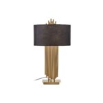 LUXU Black Table Lamp with gold-finish iron pipes, black linen shade, and rectangular base.