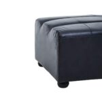 GEORGE Ottoman with distressed slate grey leather upholstery, deep channel tufting, and eco-friendly rubberwood feet for a stylish and modern design.