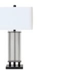 EDEN Table Lamp with ribbed glass rods, a matte black metal base, and an ivory shade, offering timeless elegance for modern interiors.