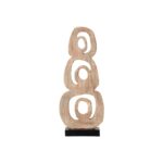 MAYA Mango Wood Sculpture featuring carved inlaid rings with a natural finish, set on a sleek black wooden base, perfect for modern interiors.