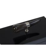 Rectangular TUSK Storage Box with a black finish, featuring a decorative horn handle and a removable lid, perfect for organizing jewelry.