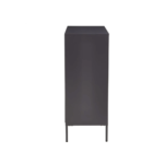 LOFT Sideboard in grey powder-coated metal with glass doors and adjustable shelves for compact storage.