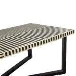 MARS Coffee Table with natural buffalo bone inlaid tabletop and black metal lattice base, showcasing modern artisanal design.