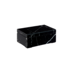 ZANE Small Jewellery Box with black glass marble effect, white streaks, and soft black fabric interior for elegant jewellery storage.