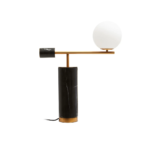 EVAN Table Lamp with white glass shade, black marble base, and gold-tone metal detailing, ideal for modern interiors.