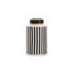 SETH Small Jar with black, white, and gold stripes on ceramic, a sophisticated decorative accessory for modern interiors.