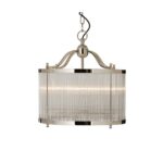 ROSS Pendant with reflective nickel frame and clear glass strips, a luxurious and elegant drum-shaped pendant light.