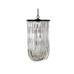 ARDEN Long Pendant light with cascading crystal strips and a robust black iron frame, ideal for boutique-style interiors.