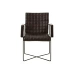 PIERS Chair with black leather upholstery, stitched grid pattern, and slim black iron frame for a geometric modern design.