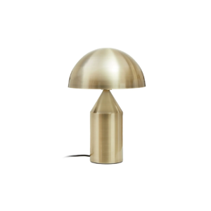 VARIO Table Lamp in gold finish with a geometric design featuring a cone, hemisphere, and cylinder.