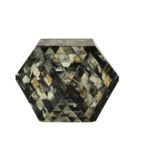 MITCH Stool with geometric prismatic design, showcasing resin tiles in grey, black, and antique green tones.