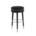 LORIN Barstool with renewable rubberwood legs, muted upholstery, and silver accents, designed for modern kitchen or bar areas.