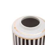 SETH Small Jar with black, white, and gold stripes on ceramic, a sophisticated decorative accessory for modern interiors.