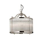 ROSS Pendant with reflective nickel frame and clear glass strips, a luxurious and elegant drum-shaped pendant light.