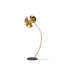 JAZZ Brass Floor Lamp with a brushed brass finish, solid brass construction, marble base, sweeping curved design, and dimmable five-socket lighting.