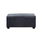 GEORGE Ottoman with distressed slate grey leather upholstery, deep channel tufting, and eco-friendly rubberwood feet for a stylish and modern design.