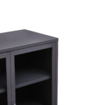 LOFT Sideboard in grey powder-coated metal with glass doors and adjustable shelves for compact storage.