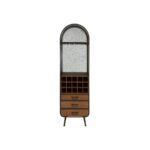 CLAYTON Bar Cabinet with golden fir wood, distressed metal finish, wine storage, and speckled glass pane.