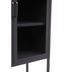 LOFT Cabinet in grey powder-coated metal with glass doors, open bottom shelf, and industrial design.