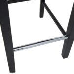 SABINA Barstool with black fabric upholstery, diamond-button backrest, sturdy black rubberwood legs, and metal footrests, perfect for modern interiors.