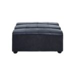 GEORGE Ottoman with distressed slate grey leather upholstery, deep channel tufting, and eco-friendly rubberwood feet for a stylish and modern design.