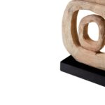 MAYA Mango Wood Sculpture featuring carved inlaid rings with a natural finish, set on a sleek black wooden base, perfect for modern interiors.