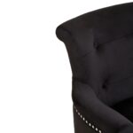 LEWIS Dining Chair upholstered in black velvet with buttoned back, silver stud accents, ring-back detail, scrolled armrests, and black rubberwood legs.