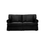 LEXU Sofa featuring black velvet upholstery and padded arms, designed for luxurious comfort and classic elegance.