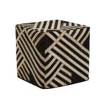 Black and white abstract leather LYLE Pouffe for modern interiors, versatile and stylish.