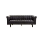 GEORGE Three-Seater Sofa in antique ebony genuine leather with flared arms, channel tufting, and mid-century inspired design.