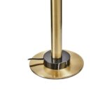 MONARCH Gold Table Lamp with a polished gold body, black marble base, glass globe, and a flying saucer-style black shade.