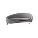 CYRUS Three-Seater Sofa in grey velvet with sculptural design, thick foam padding, and matte black metal legs for a modern, comfortable aesthetic.