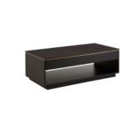 ELRIC Coffee Table with dark oak veneer finish, open shelf storage, and solid wood frame in a modern minimalist design.