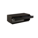 ELRIC Coffee Table with dark oak veneer finish, open shelf storage, and solid wood frame in a modern minimalist design.