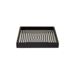 VOSS Square Tray with bold black-and-white 3D striped design, handcrafted wood with resin finish for serving or showcasing.