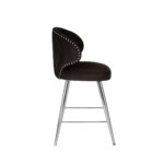 ORION Barstool with black velvet seat, silver angled legs, and integrated footrest, perfect for modern interiors.