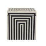 VOSS Large Box with bold striped pattern, wooden construction, and resin coating, ideal for storage and decoration.