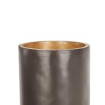 TRENT Small Planter with a sleek cylindrical body, gold-finished interior, and renewable beechwood legs for a compact and stylish display.