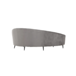 CYRUS Three-Seater Sofa in grey velvet with sculptural design, thick foam padding, and matte black metal legs for a modern, comfortable aesthetic.