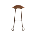 HAWK Barstool with brown leather fluted seat, slim black iron legs, and integrated footrest, offering modern industrial style and comfort.