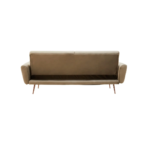 HARRO Sofa Bed in mink velvet with a convertible backrest, foam-padded seat, angular arms, and rose gold-finished metal legs for modern elegance.