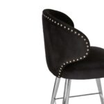 ORION Barstool with black velvet seat, silver angled legs, and integrated footrest, perfect for modern interiors.