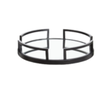 BARON Matt Black Tray with a geometric design, matt black stainless steel frame, and mirrored center for a bold modern aesthetic.