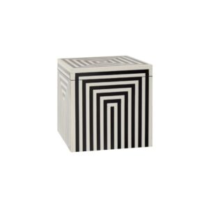 VOSS Large Box with bold striped pattern, wooden construction, and resin coating, ideal for storage and decoration.