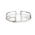 BARON Silver Tray with a stainless steel frame, silver finish, and mirrored center for a sleek, modern look.